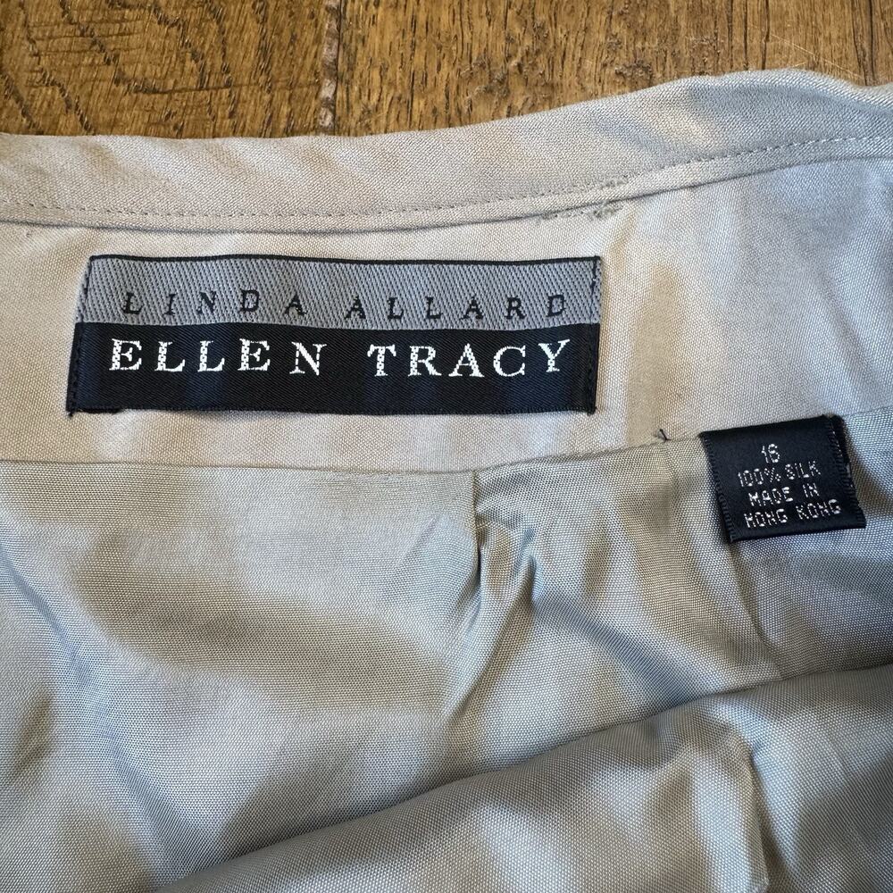 VTG Linda Allard Ellen Tracy Skirt Suit 100% Silk Yellow Beige Womens Sz 16 - Picture 8 of 11
